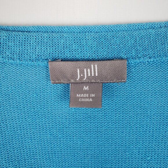 J Jill Linen Blend V-Neck Cardigan Cyan Blue Grandpa Boyfriend Size Medium - Picture 3 of 7